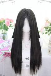 Schwarze, natürliche, klassische Lolita-Perücken, lang, glatt